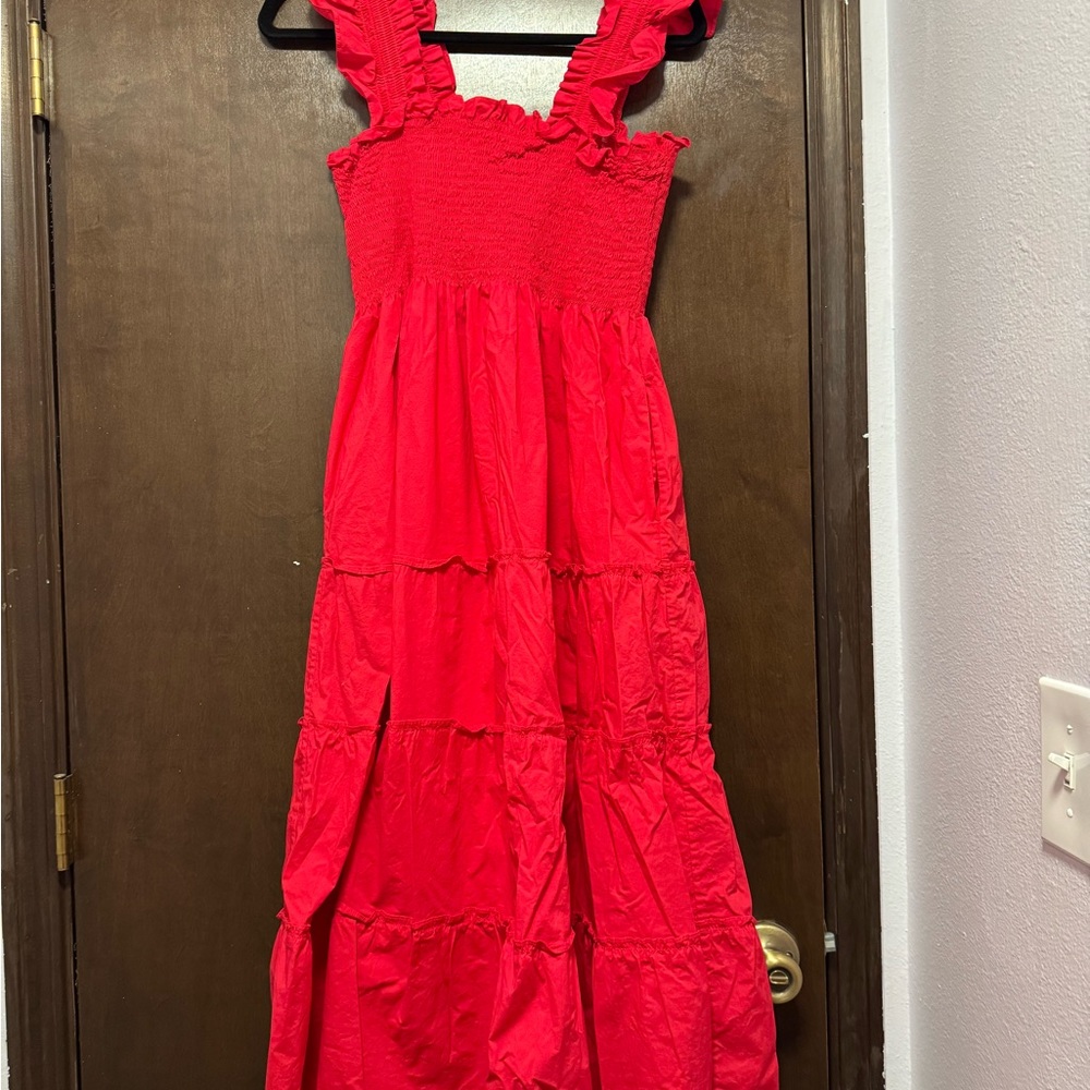 Hill House Nap Dress - Red Smocked Tiered Maxi Dress